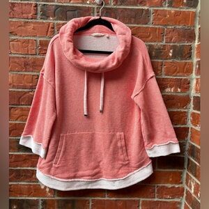 Soft Surroundings Womens Large Coral Terry Nautical Coastal Cowl Neck Sweater